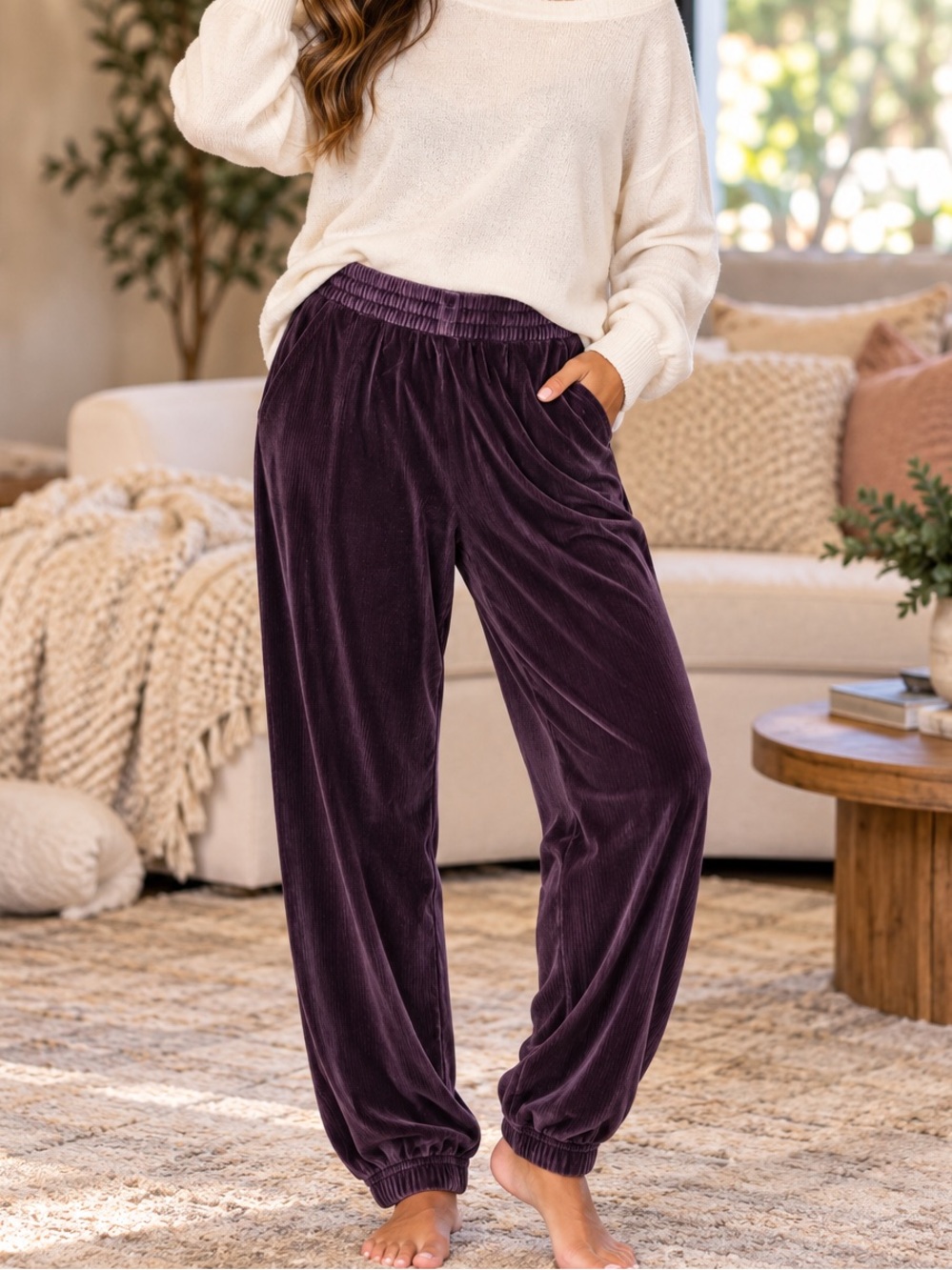 Victoria’s Secret Ribbed Velour Jogger Lounge Pants Plum Purple Size Medium